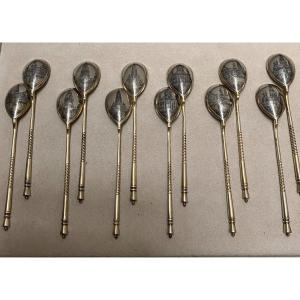 Series Of 12 Russian Sterling Silver Spoons