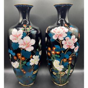 Paire De Vases Cloisonnés Japonais 1900