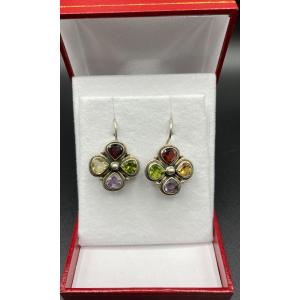 Pair Of Bo Sterling Silver With Citrine Peridot Garnet Amethyst