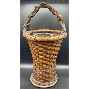 Japanese Woven Bamboo Ikebana Art Basket