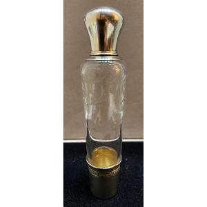 Saint Louis Crystal And Sterling Silver Vermeil Liquor Bottle Circa 1900