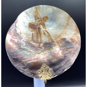 Lampshade In Carved Mother-of-pearl And Brass Circa 1920