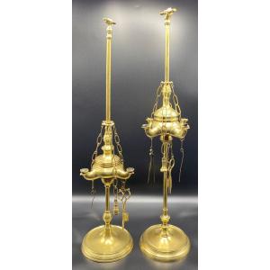 Two Polished Bronze Oil Lamps Late 17th Century From The Netherlands