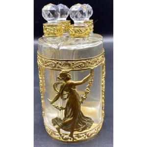 French Crystal And Golden Brass Perfume Bottles Circa 1900