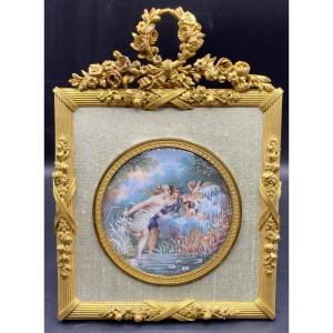 Miniature Painted On Ivory And Gilt Bronze Frame Around 1840 By H. Cagouard
