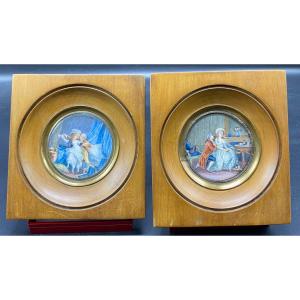 Pair Of Miniatures On Ivory Around 1930/40 French