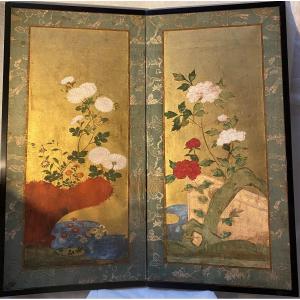 Small Japanese Painted Screen From The 18th Century 