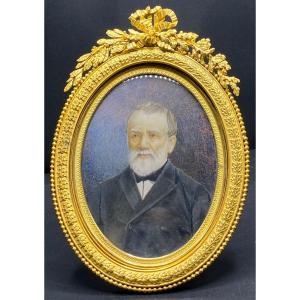 Portrait En Miniature Peinte Encadré D’un Bronze Fondu Ciselé Doré Par James Grivar 1893