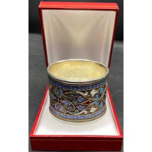 Napkin Ring In Russian Enamelled Sterling Silver Circa 1900