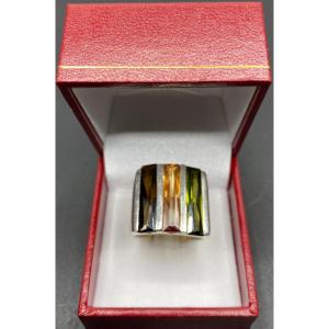 Ring In Sterling Silver And French Cut Crystal Circa 1980