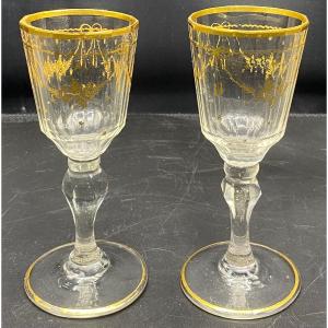 Pair Of Crystal Wine Glasses From The 18th Century Saint Louis