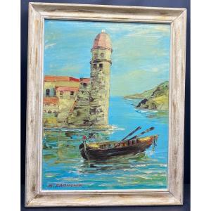 Oil On Canvas By Tronquin Dino 1984 View Of Collioure 
