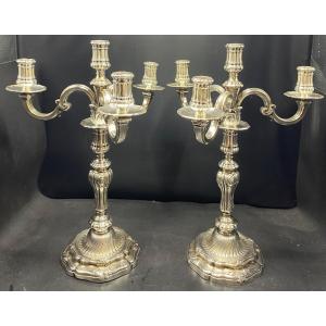 Pair Of 18th Century Solid Silver Candelabra By Balzac Edmé Pierre Paris Circa 1740/50