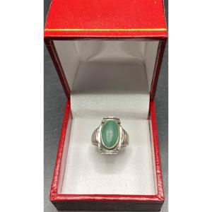 Solid Silver And Malachite Ring From The 1960s/70s