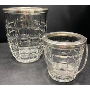 Seau à Champagne Et  Seau à Glaçons En Cristal Baccarat Et Victor Sablier  Des Années 1930