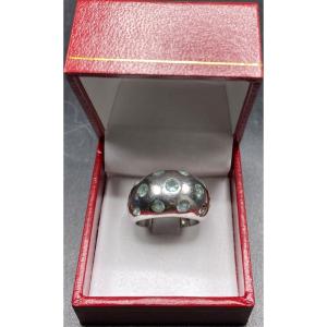 Bague Jong Mixte En Argent Massif Et Cristal Taillé Vers 1970/80