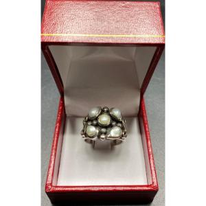 1970s European Sterling Silver And River Pearl Ring