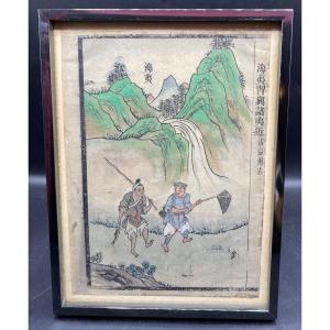 Chinese Ink And Watercolor Drawing On Rice Paper 19th Century Signed Chinese