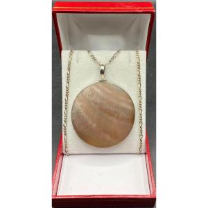 Solid Silver And Pink Tinted Mother-of-pearl Pendant Italy Circa 1930