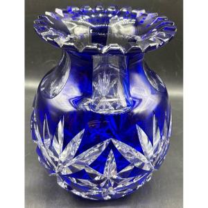 Bohemian Cut Blown Overlay Crystal Vase Circa 1900