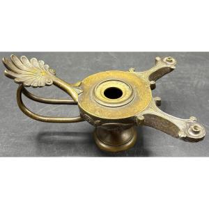 Lampe A L’’huile En Bronze Fondu Patiné Française Vers 1830/40