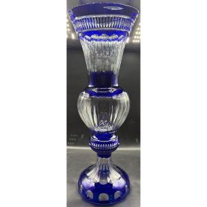 Important Vase En Cristal Overlay Soufflé Taillé Des Années 1960/70 Cristallerie De Lorraine