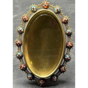 Frame In Solid Silver, Silver Gilt, Enamels And French Garnets Circa 1860 