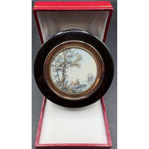 Boîte Ronde En Écaille Or Et Miniature Française 1789-1809 Paris 