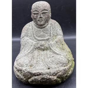 Bouddha En Calcaire Sculpté Signé Du Japon XVème - XVIème