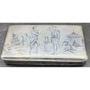 Snuff Box In Solid Silver Nieillé Vermeil From The Early 19th Century Paris