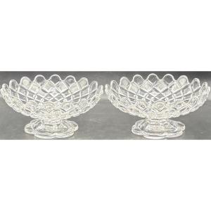 Paire De Coupes En Cristal Soufflé Moulé Baccarat Vers 1930