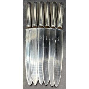 A Set Of Six Large Solid Silver Mounted Table Knives By Puiforcat From The 1920s