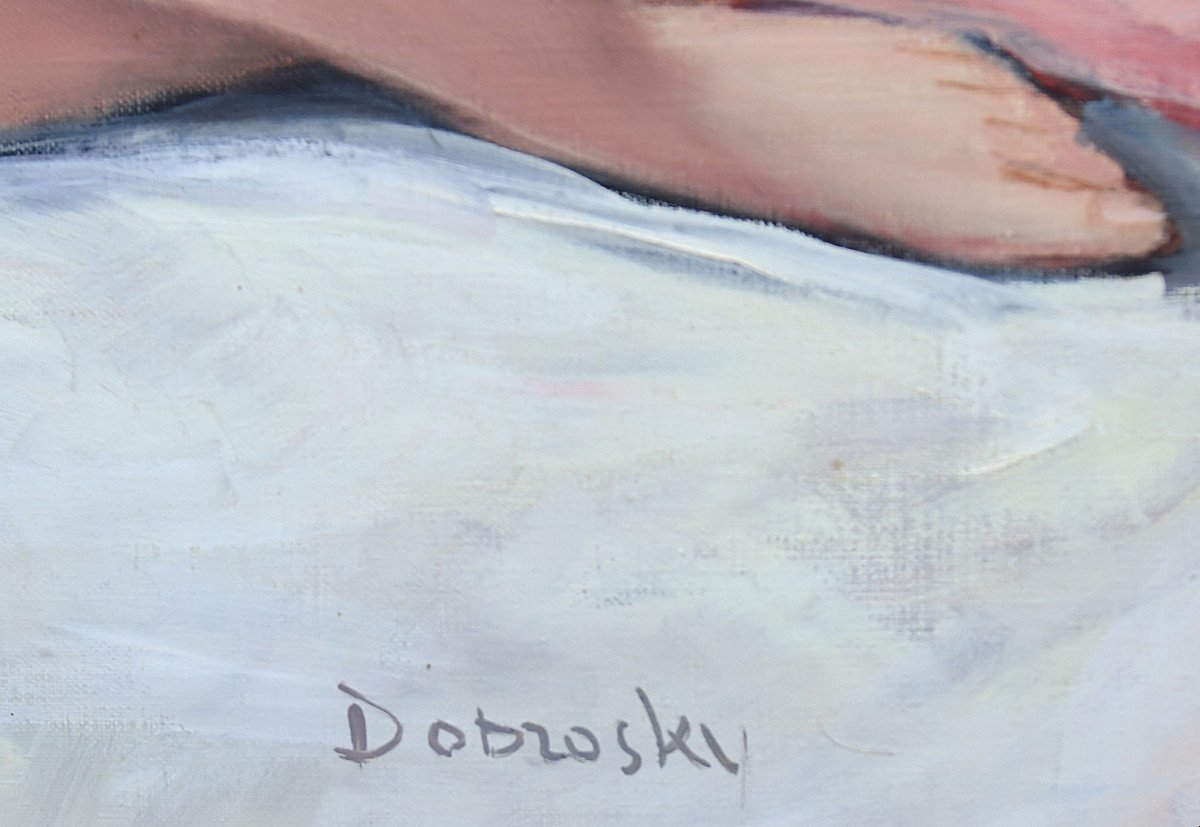 Dobrosky (xxème) Nu Allongé Huile Sur Toile-photo-3