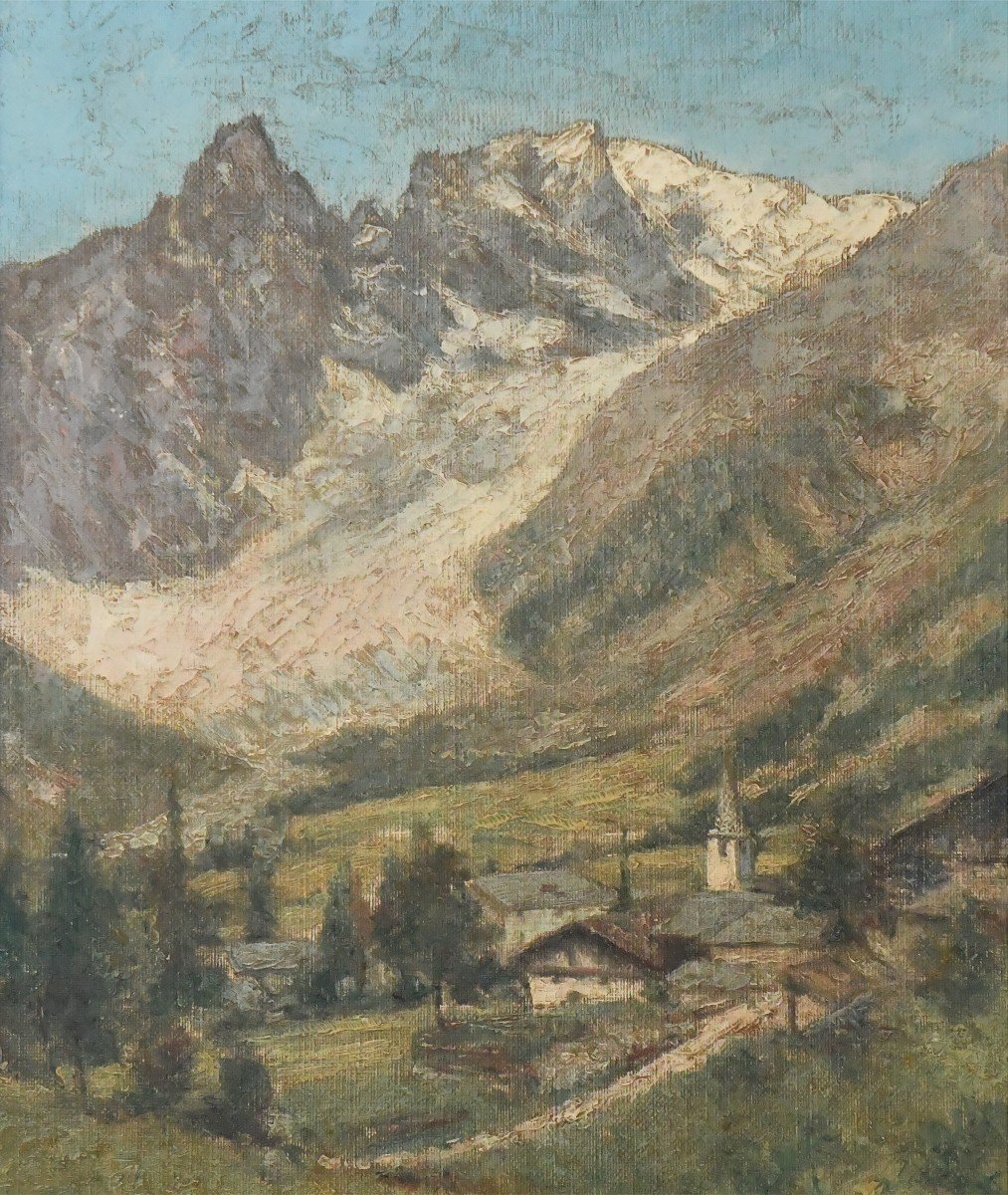Clément CASTELLI (1870-1959) Huile sur toile "Village d'Entrèves. Mont Blanc, versant Italien" -photo-2
