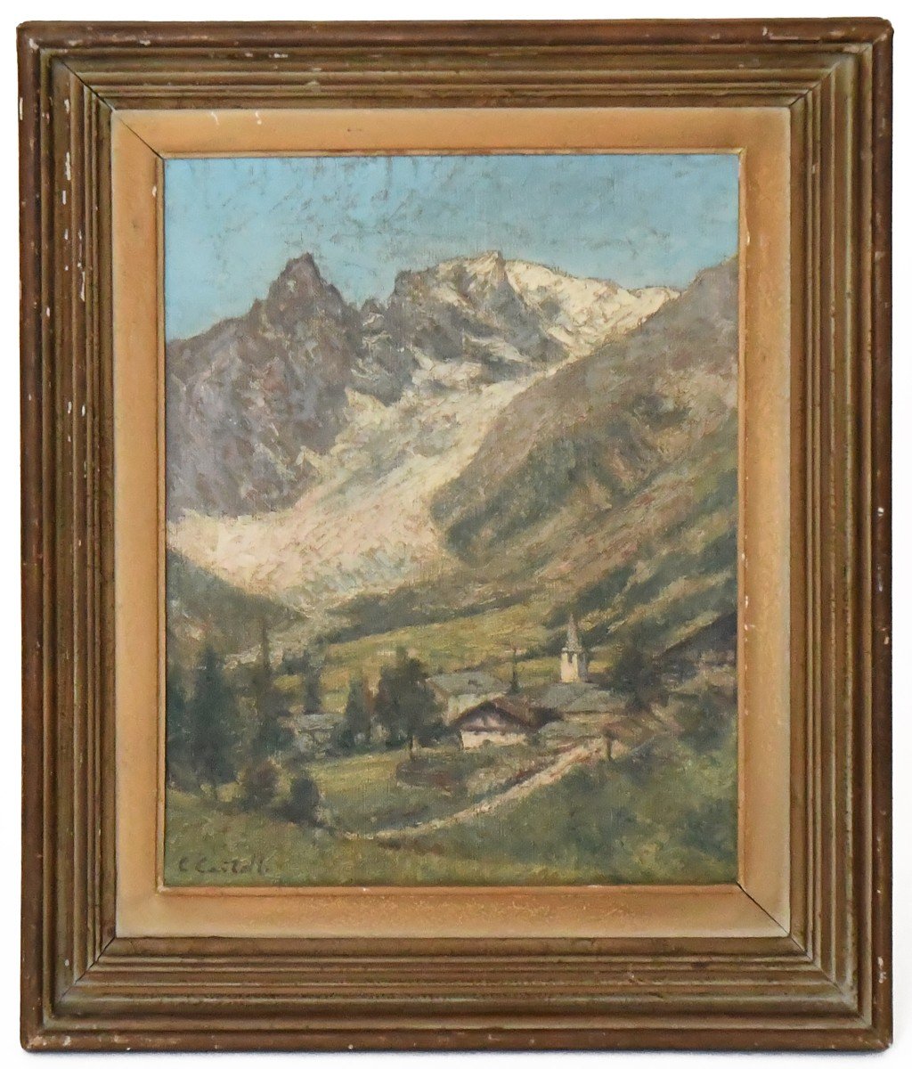 Clément CASTELLI (1870-1959) Huile sur toile "Village d'Entrèves. Mont Blanc, versant Italien" 