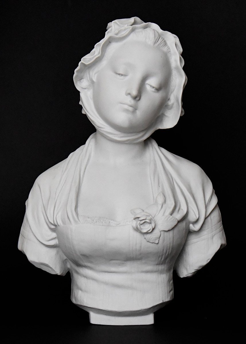 Laurent Eugène (1832-1898) Bust Of A Young Girl In Bisque Porcelain