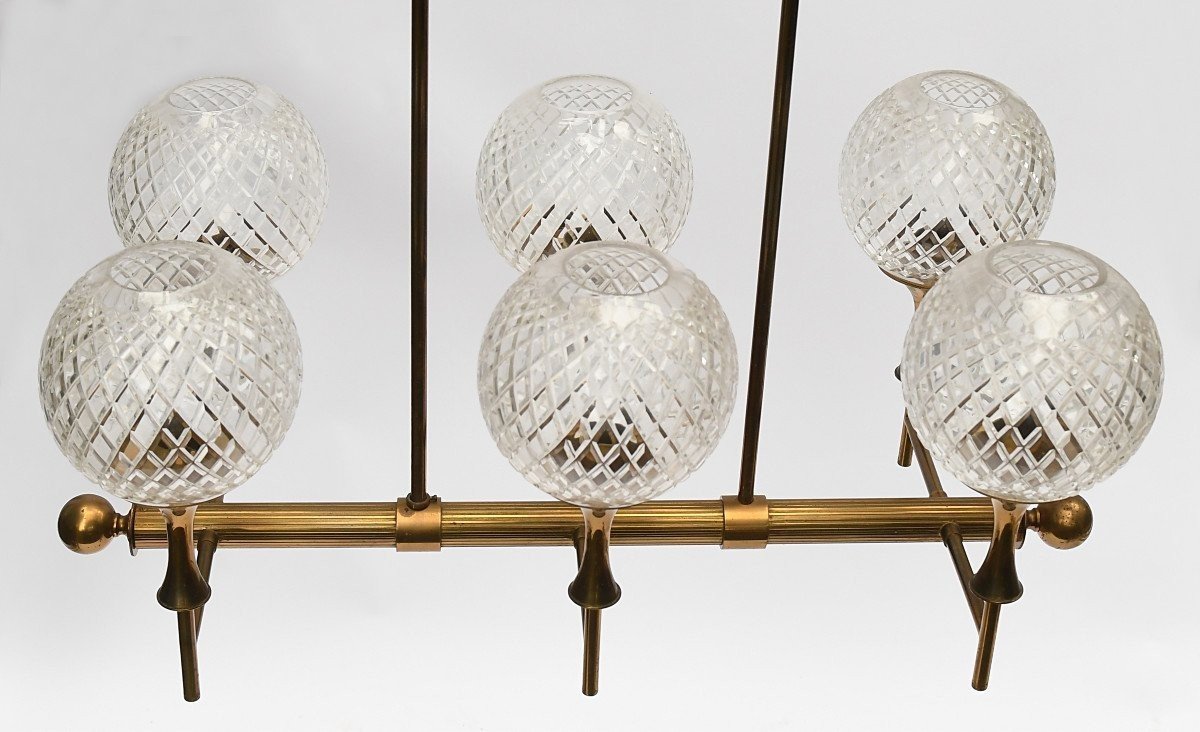 Gilded Brass And Glass Chandelier Attributed To Carl Fagerlund For Orrefors, 1960s-photo-2