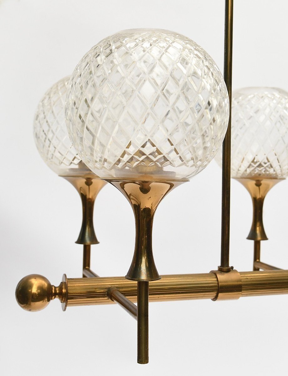 Gilded Brass And Glass Chandelier Attributed To Carl Fagerlund For Orrefors, 1960s-photo-3