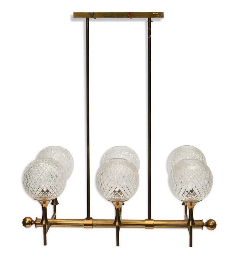 Gilded Brass And Glass Chandelier Attributed To Carl Fagerlund For Orrefors, 1960s