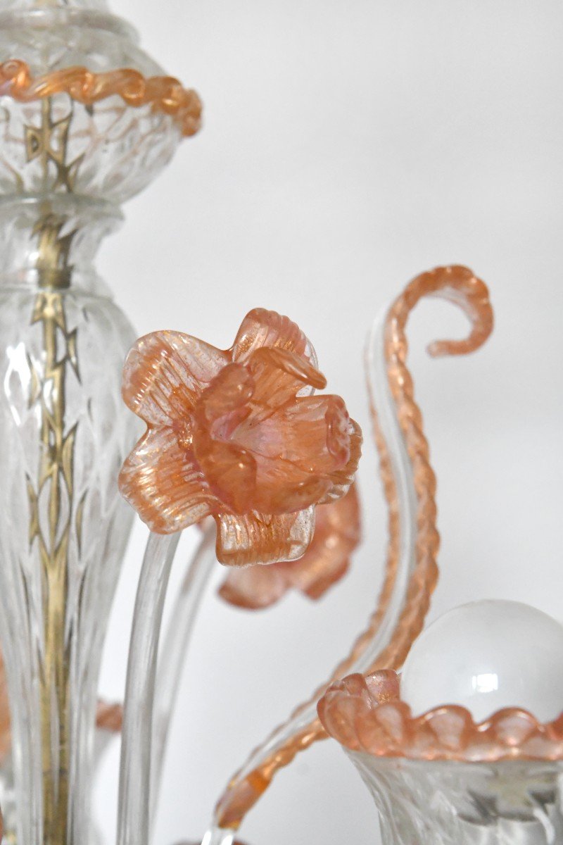 Chandelier With Its Pair Of Murano Glass Sconces-photo-3