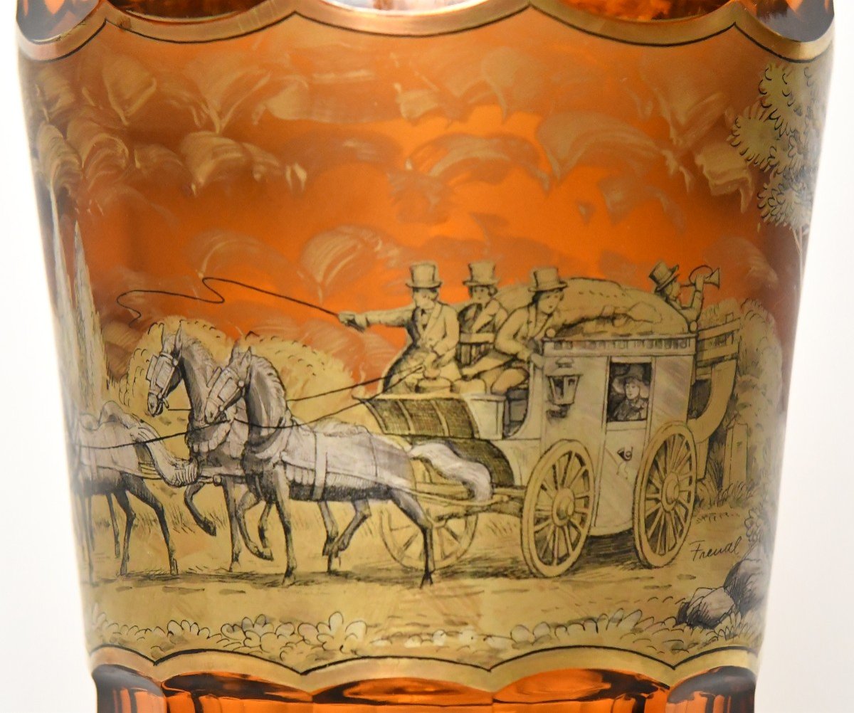 Bohemian Glass Vase Decorated With A Gilding Frieze Representing A Diligent In A Landscape-photo-2