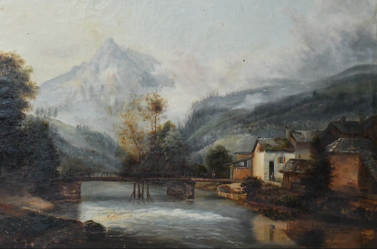 French School 19th Century Oil On Canvas House By The River -photo-2