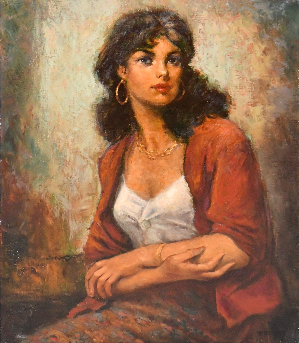 French School 20th Century "la Bohémienne" Oil On Canvas -photo-2