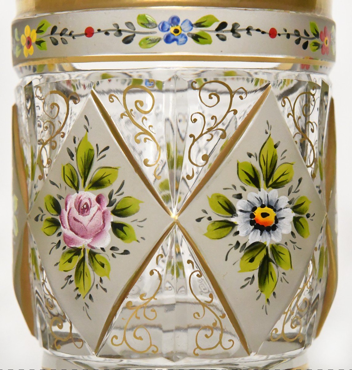 Bohemian Glass Vase With Enameled Flower Decoration -photo-2