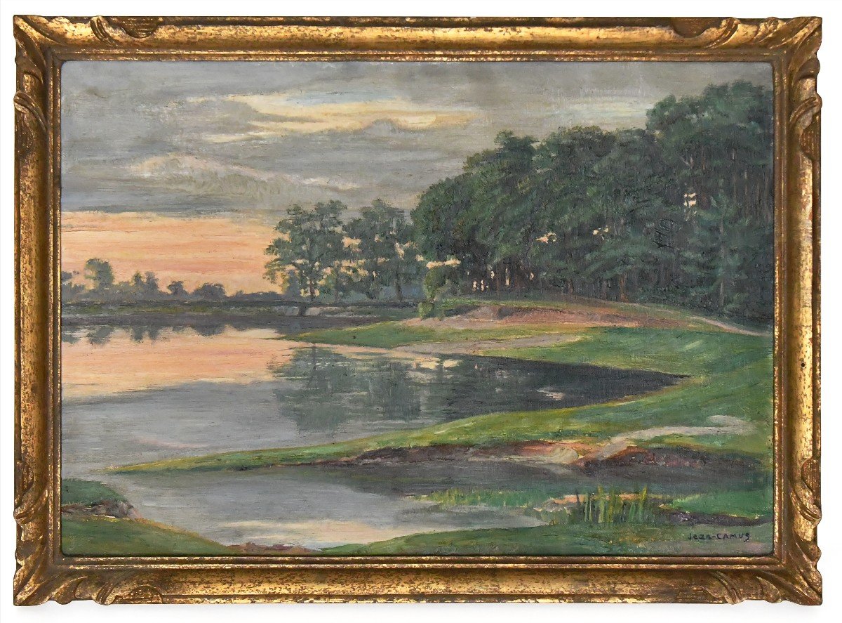 Jean Camus (20th Century) Oil On Canvas The Landscape Of The Lake 