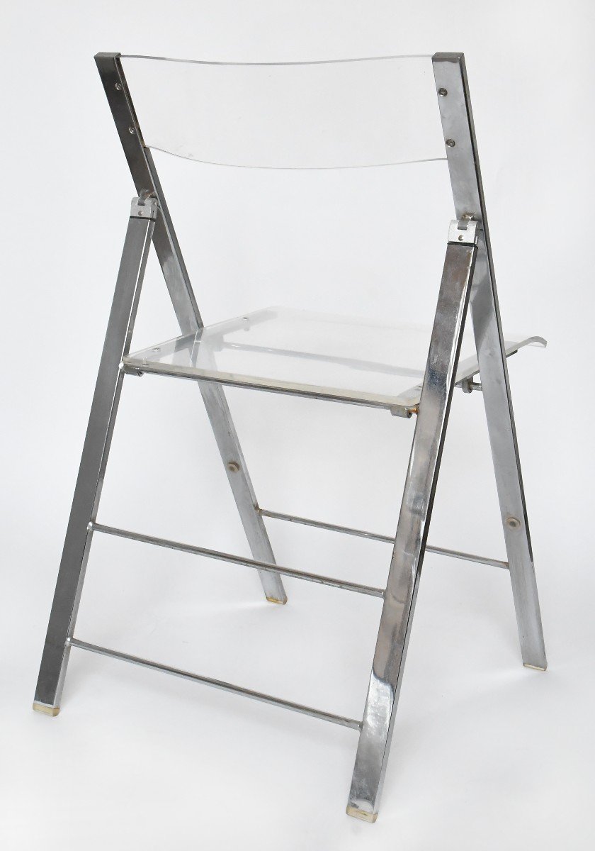 Set Of 5 Folding Chairs From The 1970s In Chromed Metal And Plexiglass -photo-5