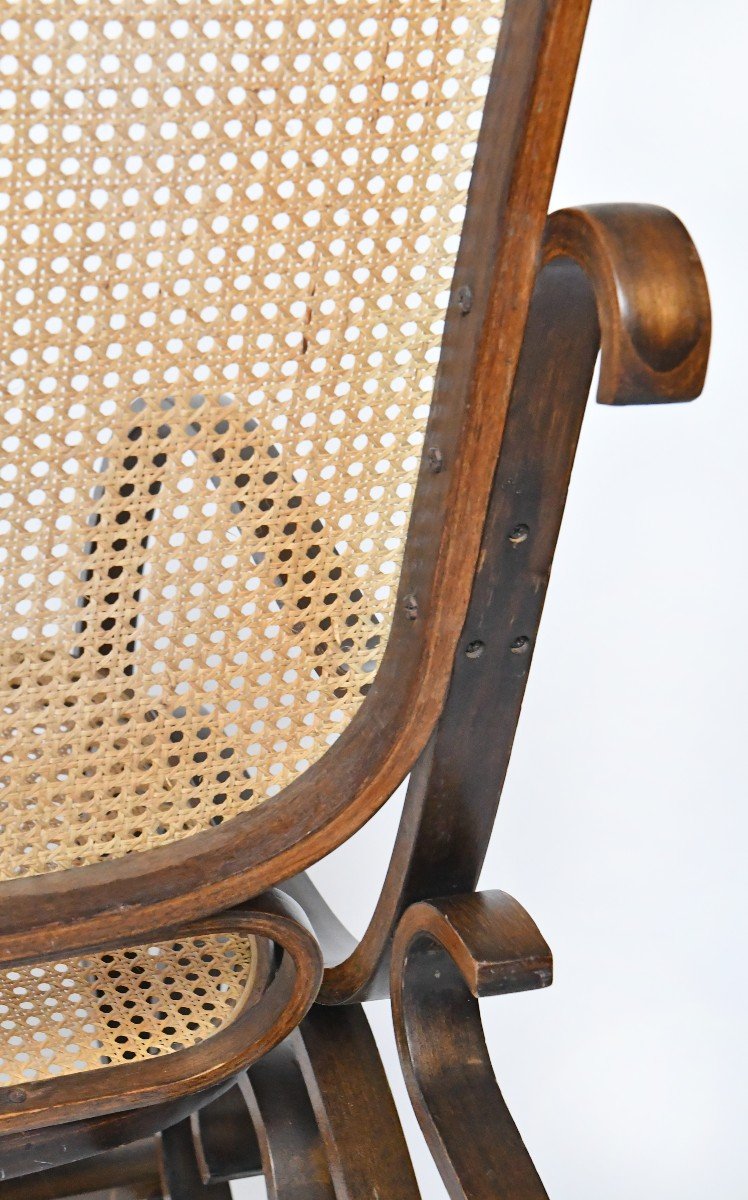 Rocking Chair And Its Footrest In Curved Wood And Cane-photo-3