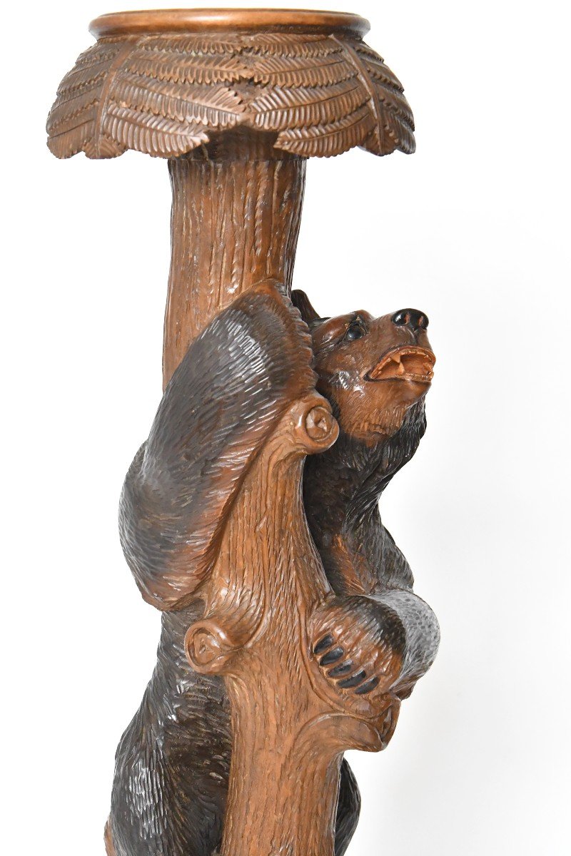 Forêt Noire Porte-fleurs en bois sculpté représentant un ours sur un tronc d'arbre-photo-6