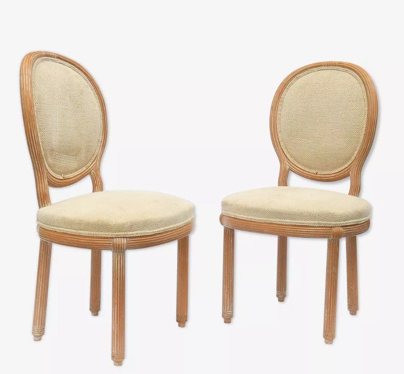 Pair Of Chairs In Whitewashed Wood 