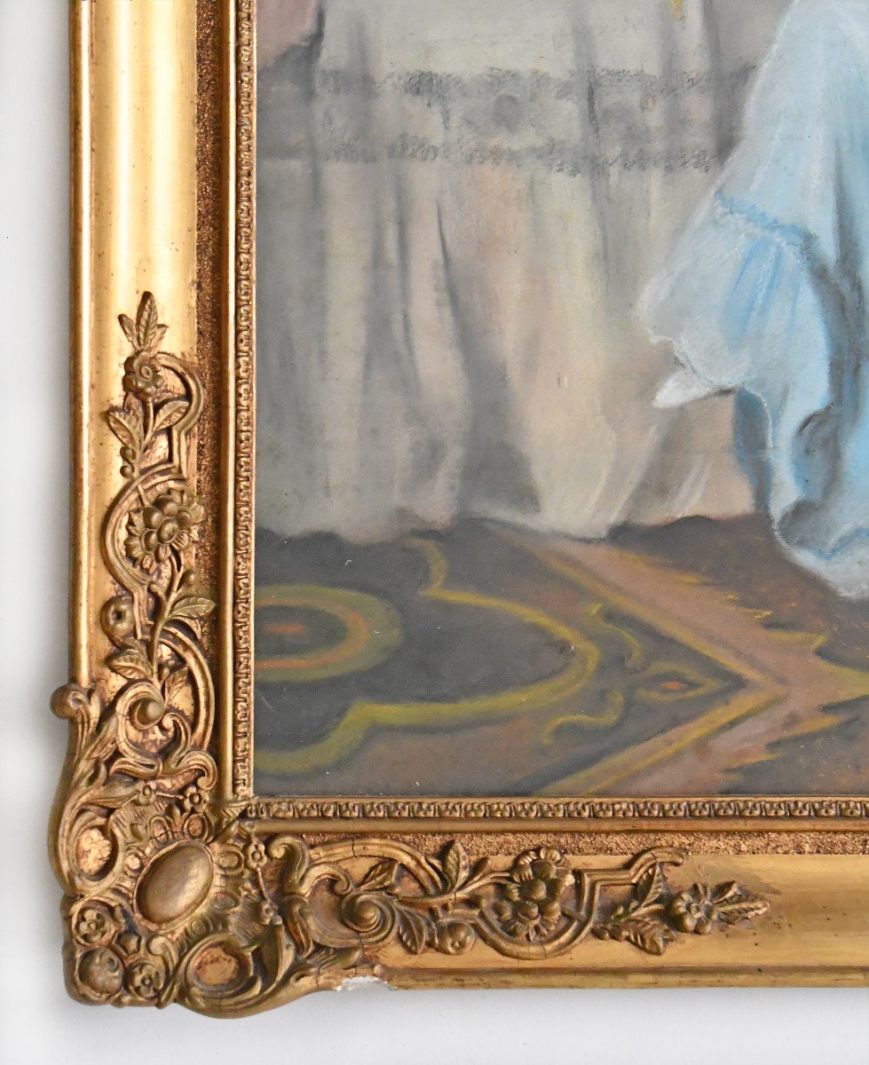 Pastel Depicting An Interior Scene With A Young Woman In Front Of A Mirror-photo-1